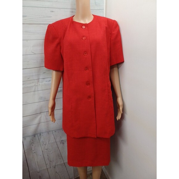 Morgan Miller Womans Suits Skirt Blazer Jacket Red Sz 16W Short Sleeve - Picture 1 of 9